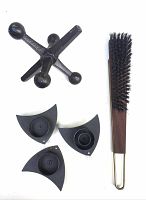 All items shown: Jack bookend, three interlocking candleholders, teak and brass Scandinavian brush