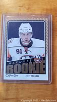 Front of the 2009-10 O-Pee-Chee Metal Marquee Rookie John Tavares hockey card showing player image and card details.