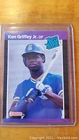 Front of the 1989 Donruss Ken Griffey Jr. rookie card showing player image, name, and Rated Rookie logo.