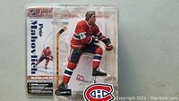Front view of the unopened McFarlane hockey figure of Peter Mahovlich in original packaging showing detailed figure and packaging design.