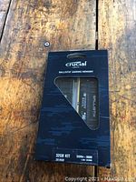 Front of packaging showing Crucial Ballistix Gaming Memory kit with two modules, 32GB capacity, DDR4-3600, 1.35V UDIMM.