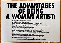 Front view of the poster with bold black text titled 'The Advantages of Being a Woman Artist' by Guerrilla Girls.