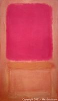 Close view of the main colored portion of the poster showing the deep reddish-pink and orange abstract blocks of color and characteristic Rothko style.