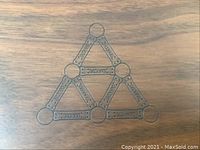 Engraved Geomag triangle logo on wooden box lid