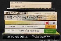 Side view of the 10 books showing titles and authors on the spines, indicating good condition and variety of titles related to British Columbia.