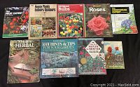 All nine gardening books displayed flat with titles and covers visible.