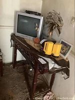 Full view of console table with top and contents