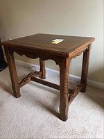 Three photos showing the Lane hardwood side table from different angles, highlighting carved details and overall condition.