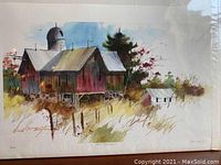 Full view of the limited edition print showing a rural barn scene with trees and fence, watercolor style artwork.