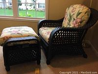 Full view of chair and ottoman showing overall design and size