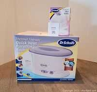 Dr Scholls Quick Heat Paraffin Bath unit in original box with box of wax refills on top.