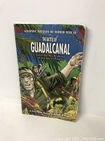 Front cover photo of 'The Battle of Guadalcanal' graphic novel with illustrated WWII soldiers in jungle combat.