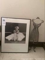 Photo of framed photo and wire dress figurine showing size and detail