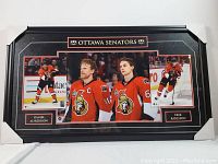 Full framed collage with photos of Alfredsson and Karlsson, showing overall condition and dimensions