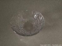 Top-down view of the Tiffany & Co. crystal bowl showing geometric cut pattern inside the bowl.
