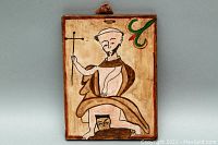 Front view of the handcrafted religious icon wall art depicting Saint Jerome, showing color details and condition.