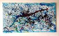 Full view of canvas showing abstract splatter composition.
