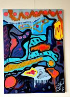 Frontal view of entire painting showing composition, colors and signature