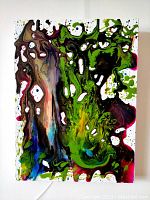 Front view of the painting showing abstract color flow and white background areas