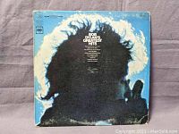Front cover of Bob Dylan's Greatest Hits vinyl LP showing the silhouette photo of Dylan singing against a blue background.