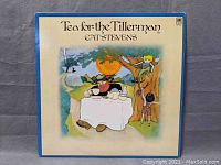 Front cover of Cat Stevens Tea for the Tillerman album with artwork of a man and children at a tea table under a tree.