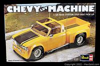 Front view of the Revell Chevy LUV Machine model kit box featuring the yellow model with black hood.