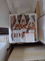Queen Anne Victorian and Haversham House porcelain miniature buildings in original molded styrofoam packaging