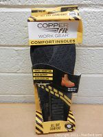 Front view of Copper Fit Work Gear Comfort Insoles in packaging showing branding and key features