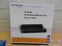 Box of Netgear ProSafe Dual Band Wireless-N Access Point WNDAP350 with front product image and branding