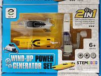 Front view of the 2-in-1 toy boat and car set in packaging, showing branding and STEM educational claims.