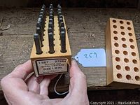 Sears model 37924 punch set label on wooden holder showing 1 set of steel machine cutters in size 1/8 inch