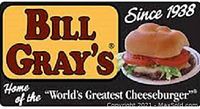 Photo of Bill Gray's logo and branding, highlighting the restaurant's claim as the home of the 'World's Greatest Cheeseburger'.