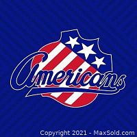 Logo of the Rochester Americans hockey team with red, white, and blue shield and stars.