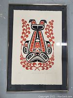 Full view of framed lithograph showing design, mat, and frame