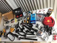 Wide overview of all cycling accessories on table