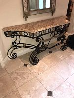 Angled view of entire table showing shape and proportions