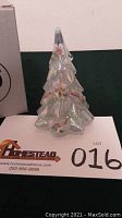 Fenton French opalescent glass Christmas tree with painted flowers, box visible.