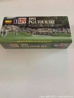 Top and side view of 1991 Pro Set PGA Tour trading card set box showing branding and graphic design details.