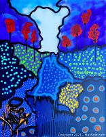 Straight-on view of entire canvas showing full composition and vibrant colors