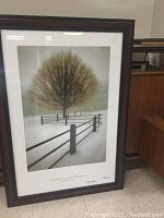 Framed art print with tree and fence in winter, by David Lorenz Winston