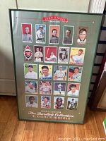 Full view of framed Burdick Collection baseball card poster showing 20 card images under glass ready to hang