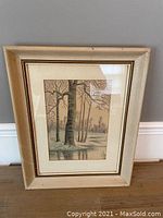 Framed tree sketch artwork viewed from front showing full frame and art