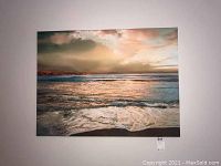 Full view of the 30x40 canvas print showing a beach scene with waves and a sunset.