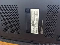 Back panel label of a Samsung speaker showing model and certification information.