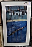 Full view of the framed art print showing the crew rowing team on Boston water with the Charles River and city skyline background.
