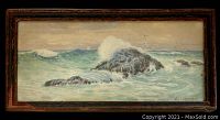 Framed watercolor seascape full front view