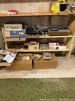 Overview of shelves with all audio equipment and accessories