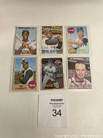 Front of six baseball cards arranged in two rows