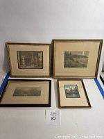 Four framed Wallace Nutting prints displayed together showing variety of scenes and frame styles