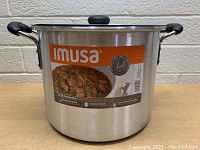 IMUSA 12 quart stock pot showing front with brand label and product details.
